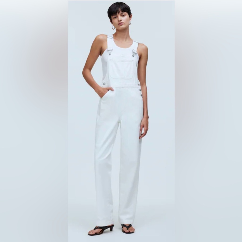 Madewell Overalls Womens M White Denim Straight Leg Casual Utility Minimalist